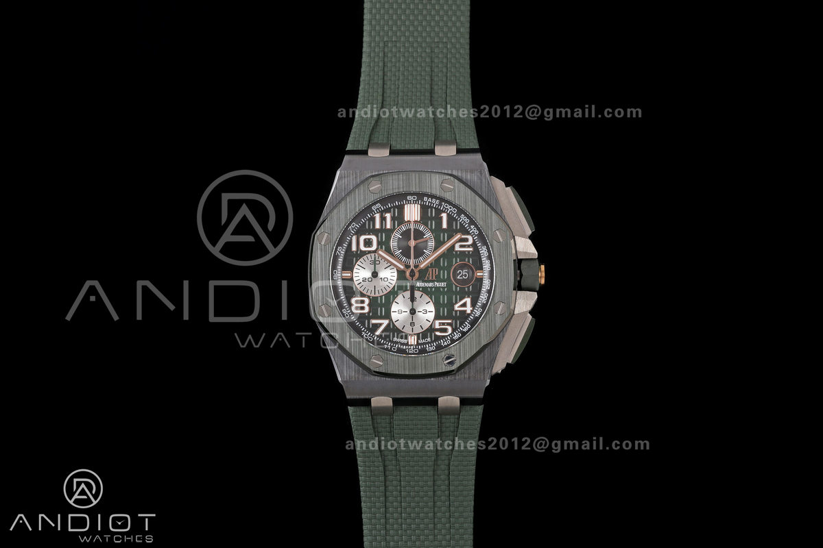 Royal Oak Offshore 44mm Ceramic Green Bezel JF 1:1 Best Edition Green Dial on Rubber Strap A3126